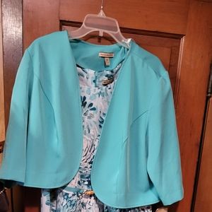 Aqua Blue print dress with jacket